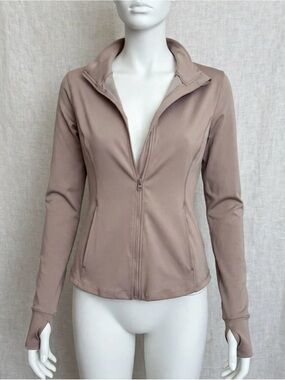 Vina Zip-Front Athletic Jacket in Taupe